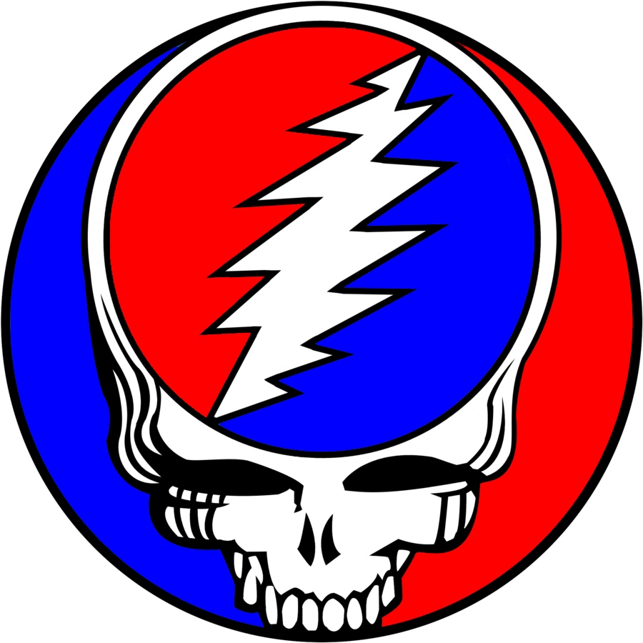 Steal your face, grateful dead logo of a skull with rainbow lightning